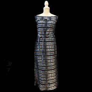 Michael Kors Chambery Stripped Tye Dye Navy & Blue Off Shoulder Midi Dress XS